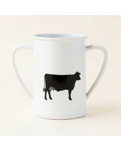 `` Farm Fresh Milk '' With Cow Design White Metal Jug (synthetic illustration; no displayed measurements)