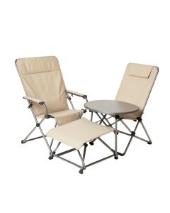 3 Pcs Folding Portable Zero Gravity Reclining Lounge Chairs Table-Beige