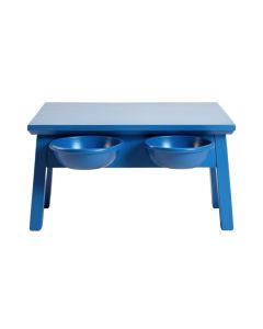 Pine Dell Pet Feeding Stand With Two Plain Empty Bowls - Blue