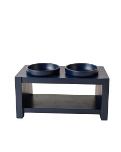 Rowan Branch Pet Feeding Stand With Two Plain Empty Bowls - Navy