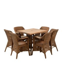 5 Pcs Rattan Wicker Bar Table Chair Set , 4 Bar Chairs And 1 Wood Grain Top Bar Table Mixed Brown