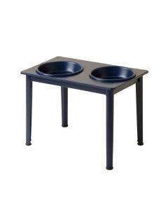 Flint Bend Pet Feeding Stand With Two Plain Empty Bowls - Navy