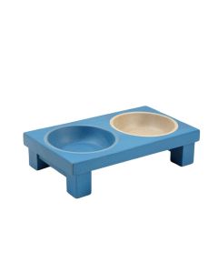 Oak Field Pet Feeding Stand With Two Plain Empty Bowls - Blue