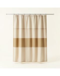Alder Edge Shower Curtain Hanging Flat From A Plain Rod - Beige (synthetic illustration; no displayed measurements)