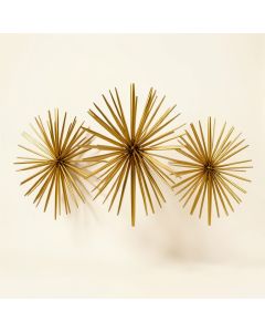 Set Of 3 Contemporary 6 , 9 , And 11 Inch Gold Tin Starburst Sculptures (synthetic illustration; no displayed measurements)