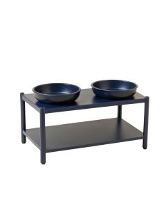 Pine Falls Pet Feeding Stand With Two Plain Empty Bowls - Navy