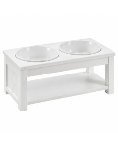 Oak Canyon Pet Feeding Stand With Two Plain Empty Bowls - White