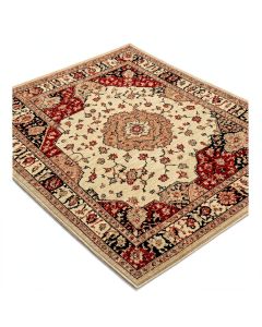 Oriental Machine Made Power Loom Wool/Polyester Beige/Black/Red Area Rug (synthetic illustration; no displayed measurements)