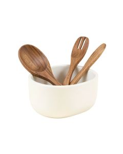 Ayesha Collection Parawood Cooking Tool And Ceramic Crock Set , 4-Piece (synthetic illustration; no displayed measurements)