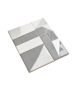 Linear Random Sized Metal Mosaic Tile In Glossy Gray/White