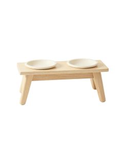 Oak Dale Pet Feeding Stand With Two Plain Empty Bowls - Ivory