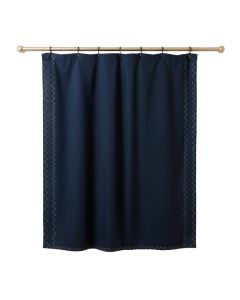Dune Falls Shower Curtain Hanging Flat From A Plain Rod - Navy