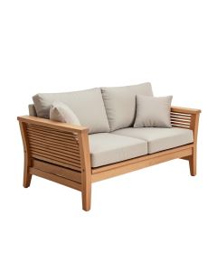 Aldridge Teak Patio Sofa With Cushions (synthetic illustration; no displayed measurements)