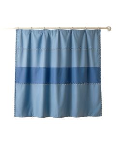 Lake Edge Shower Curtain Hanging Flat From A Plain Rod - Blue (synthetic illustration; no displayed measurements)