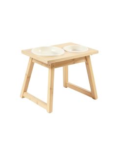 Sage Falls Pet Feeding Stand With Two Plain Empty Bowls - Ivory