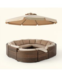 Patio Furniture Round Outdoor Sectional Sofa Set Rattan Daybed Sunbed With Retractable Canopy (synthetic illustration; no displayed measurements)