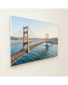 Panoramic Suspension Bridge Across A Bay (synthetic illustration; no displayed measurements)