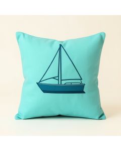 Turquoise Bay Sailboat Indoor/Outdoor Throw Pillow (synthetic illustration; no displayed measurements)