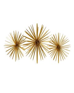 Set Of 3 Contemporary 6 , 9 , And 11 Inch Gold Tin Starburst Sculptures