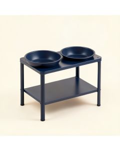 Birch Bridge Pet Feeding Stand With Two Plain Empty Bowls - Navy (synthetic illustration; no displayed measurements)