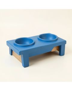 Holly Branch Pet Feeding Stand With Two Plain Empty Bowls - Blue (synthetic illustration; no displayed measurements)