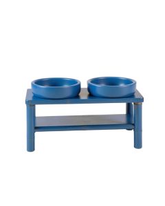 Wren Bend Pet Feeding Stand With Two Plain Empty Bowls - Blue