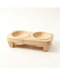 Harbor Bridge Pet Feeding Stand With Two Plain Empty Bowls - Beige (synthetic illustration; no displayed measurements)