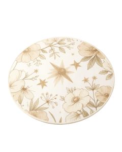 Abstract Floral Pattern With Star Design Nature Illustration Circular Arrangement Tan White Kitchen Mat (synthetic illustration; no displayed measurements)