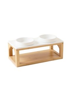 Elm Dale Pet Feeding Stand With Two Plain Empty Bowls - White (synthetic illustration; no displayed measurements)