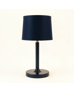 Juniper Arc Table Lamp With A Plain Fabric Shade (synthetic illustration; no displayed measurements)