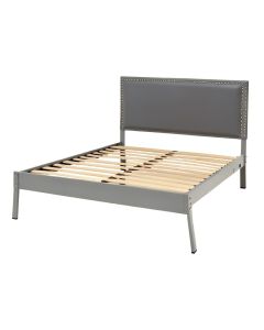 Topmax Upholstered Platform Bed Frame With Nailhead Trim Headboard And Wood Slats