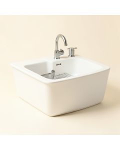24 '' L X 18 '' W Farmhouse Kitchen Sink With Sink Grid And Basket Strainer (synthetic illustration; no displayed measurements)