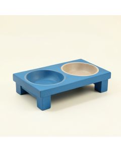 Oak Field Pet Feeding Stand With Two Plain Empty Bowls - Blue (synthetic illustration; no displayed measurements)