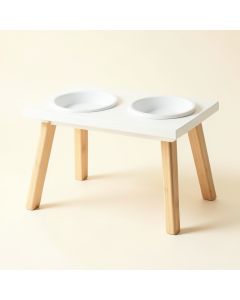 Bay Field Pet Feeding Stand With Two Plain Empty Bowls - White (synthetic illustration; no displayed measurements)