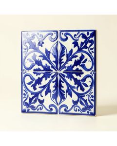 Mediterranean 4 '' X 4 '' Ceramic Carthage Decorative Tile In Blue/White (synthetic illustration; no displayed measurements)