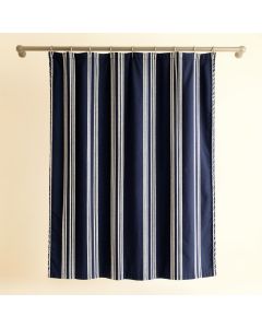 Lake Crossing Shower Curtain Hanging Flat From A Plain Rod - Navy (synthetic illustration; no displayed measurements)