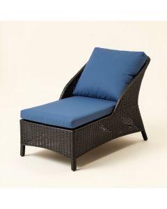 Elienor Outdoor Adjustable Lounge Wicker Chair With Blue Cushion (synthetic illustration; no displayed measurements)