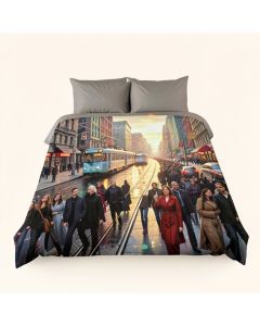 Fantasy Art Urban Abstract Picture With Tramway And Human Crowd Cityscape Traffic (synthetic illustration; no displayed measurements)