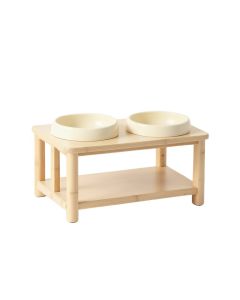 Hazel Falls Pet Feeding Stand With Two Plain Empty Bowls - Cream