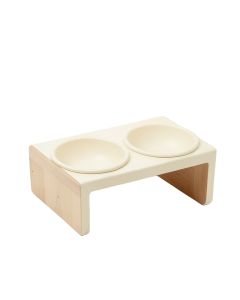 Cedar Edge Pet Feeding Stand With Two Plain Empty Bowls - Cream