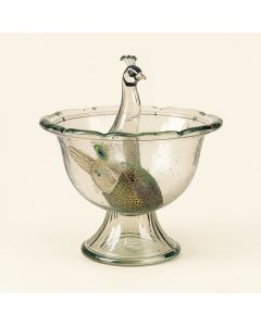 Orb Peacock Glass Solar Lighted Birdbath (synthetic illustration; no displayed measurements)