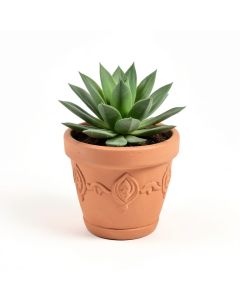 Echeveria In Clay Embellished Plant In Pot (synthetic illustration; no displayed measurements)