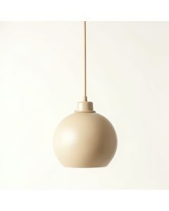 Oak Arc Pendant Light Suspended From One Plain Cable - Beige (synthetic illustration; no displayed measurements)