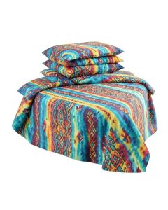 Tribal Tie Dye Effect Art Stripes Aquatic Theme Bohemian Aztec Print Duvet Cover Set