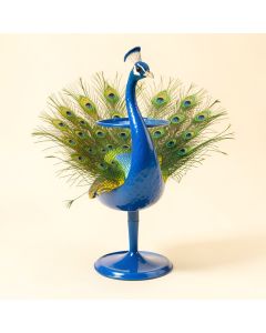 Vibrant Metal Peacock Birdbath (synthetic illustration; no displayed measurements)