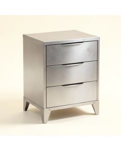 Bohn French Industrial Silver Metal 3-Drawer Nightstand (synthetic illustration; no displayed measurements)