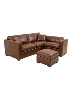 Sartain 112 '' Wide Faux Leather Reversible Sofa & Chaise With Ottoman (synthetic illustration; no displayed measurements)