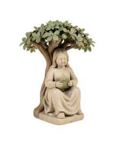 Sentimental Stone Solar Girl Reading Under A Tree Statue