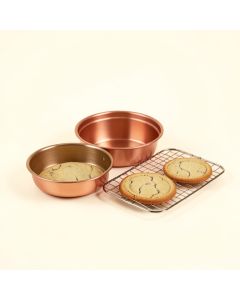 Ayesha Bakeware 3 Piece Bakware Set With Cake Pan And Cookie Pan With Cooling Rack Set (synthetic illustration; no displayed measurements)