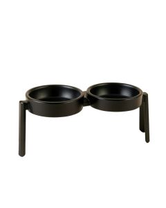 Cedar Bridge Pet Feeding Stand With Two Plain Empty Bowls - Black (synthetic illustration; no displayed measurements)